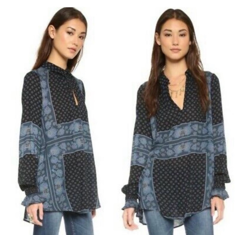 NAME YOUR PRICE • Free People Changing Times Tunic Top Onyx Size S Blue Floral